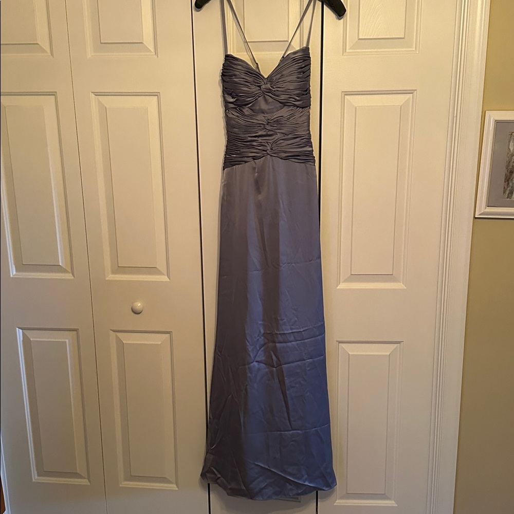 Azazie Adjustable straps in Dusty Blue Hue.